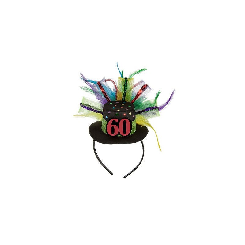 Diadema con gorro plumas 60 cumpleaños