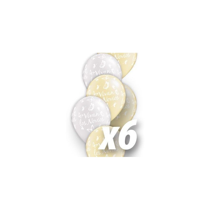 Globos Boda vivan los novios 6 uds 30 cm Qualatex