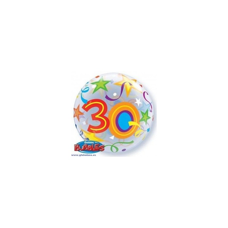 Globo foil numero 30 burbuja estrellas  22 56 cm