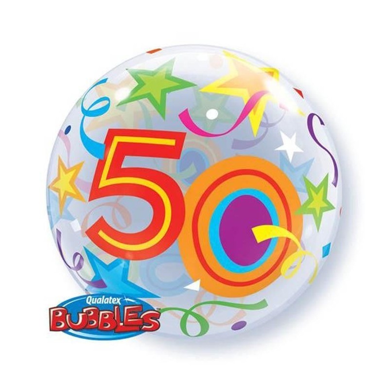 Globo foil numero 50 burbuja estrellas  22 56 cm