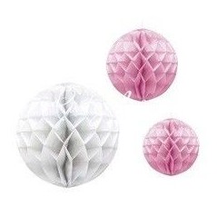 faroles redondos nido de abeja panel blanco y rosa 3 uds 20 26 y 30 cm 25927 8412345010224