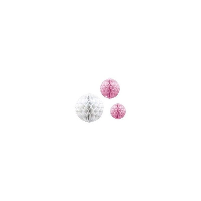 Faroles redondos nido de abeja panel blanco y rosa 3 uds 20 26 y 30 cm