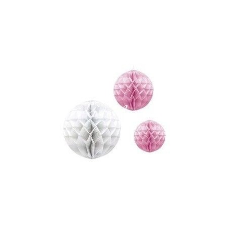 faroles redondos nido de abeja panel blanco y rosa 3 uds 20 26 y 30 cm 25927 8412345010224