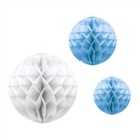 faroles redondos nido de abeja panel blanco y azul 3 uds 20 26 y 30 cm 25928 8412345010224