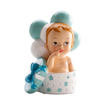 Figura tarta bautizo bebe niño caja y globos 10,5 cm