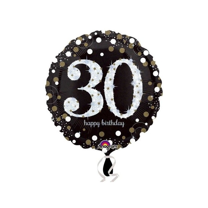 Globo 30 cumpleaños negro brillantes 45
