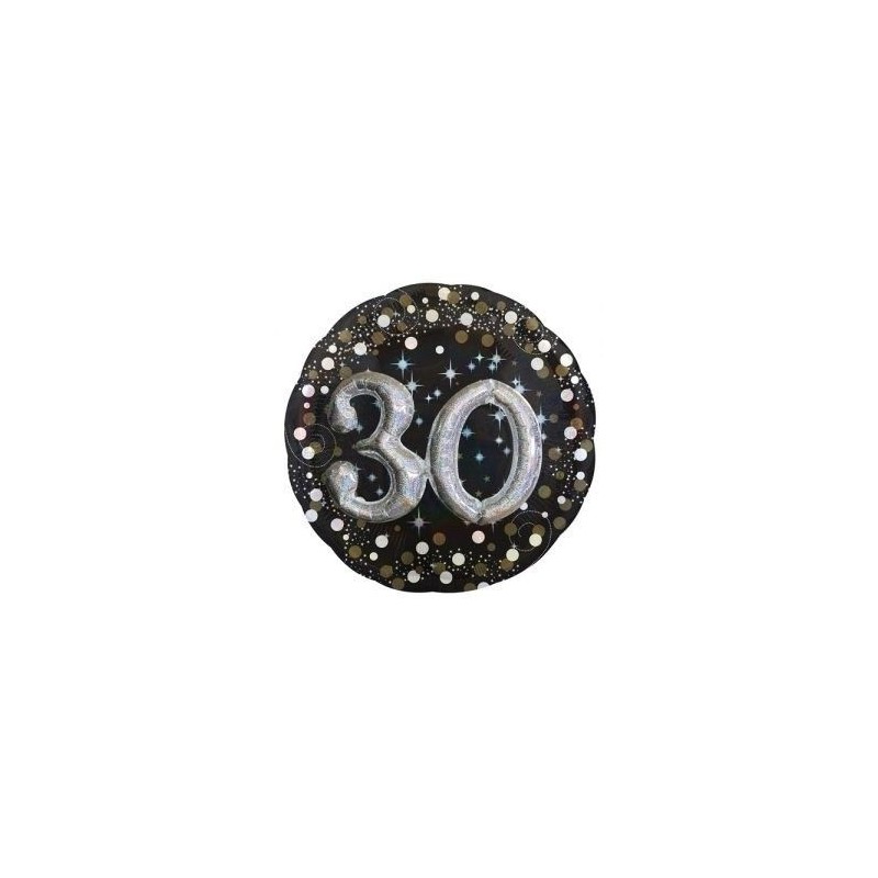 Globo 30 cumpleaños negro y plata 81 cm efecto 3d