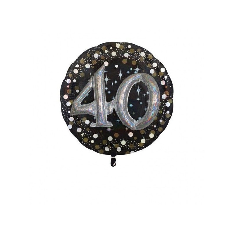 Globo 40 cumpleaños negro y plata 81 cm efecto 3d