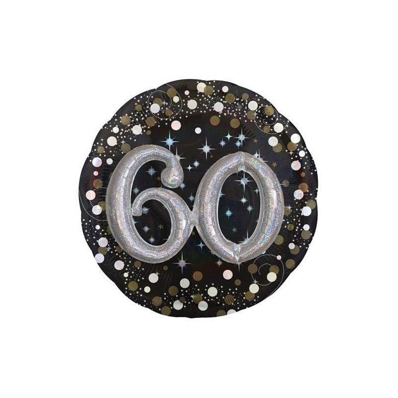 Globo 60 cumpleaños negro y plata 81 cm efecto 3d