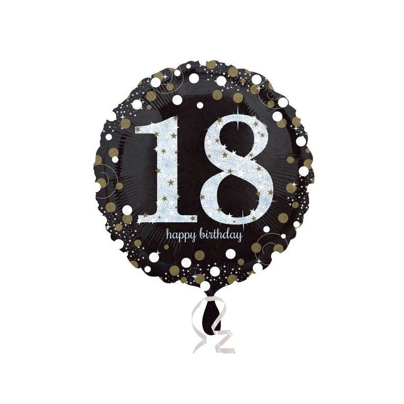Globo 18 cumpleaños negro brillantes 45