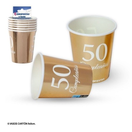 vasos 50 cumpleanos oro 6 uds 33529 8412345010224