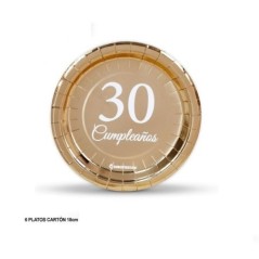 platos oro 30 cumpleanos 6 uds de 18 cm 33626 8412345010224
