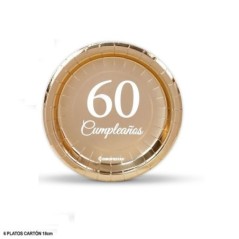 platos oro 60 cumpleanos 6 uds de 18 cm 33629 8412345010224