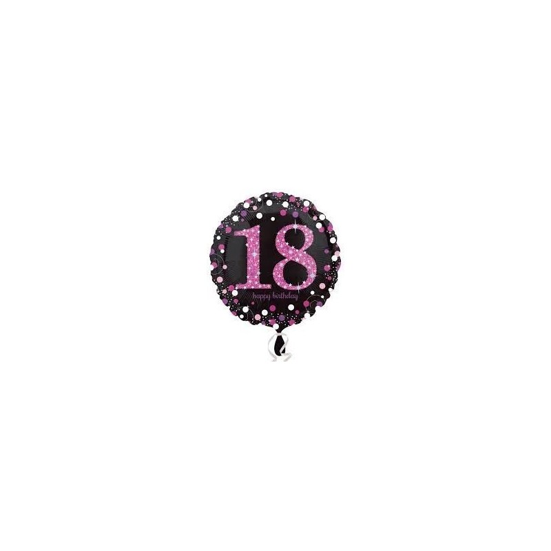 Globo 18 cumpleaños negro y rosa brillantes 45 cm