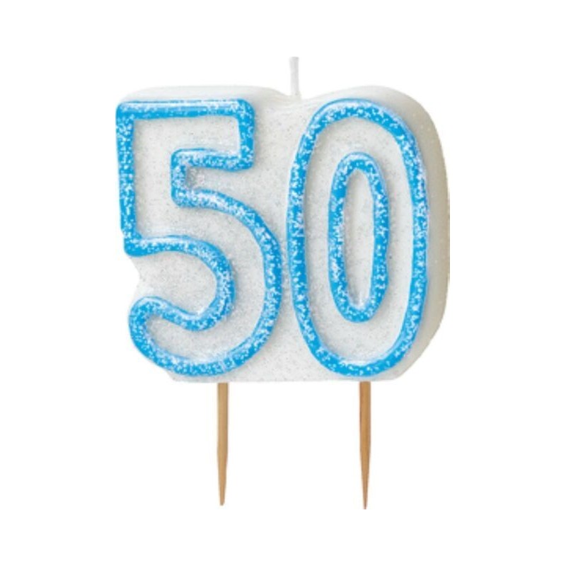 Vela 50 cumpleaños azul y blanca