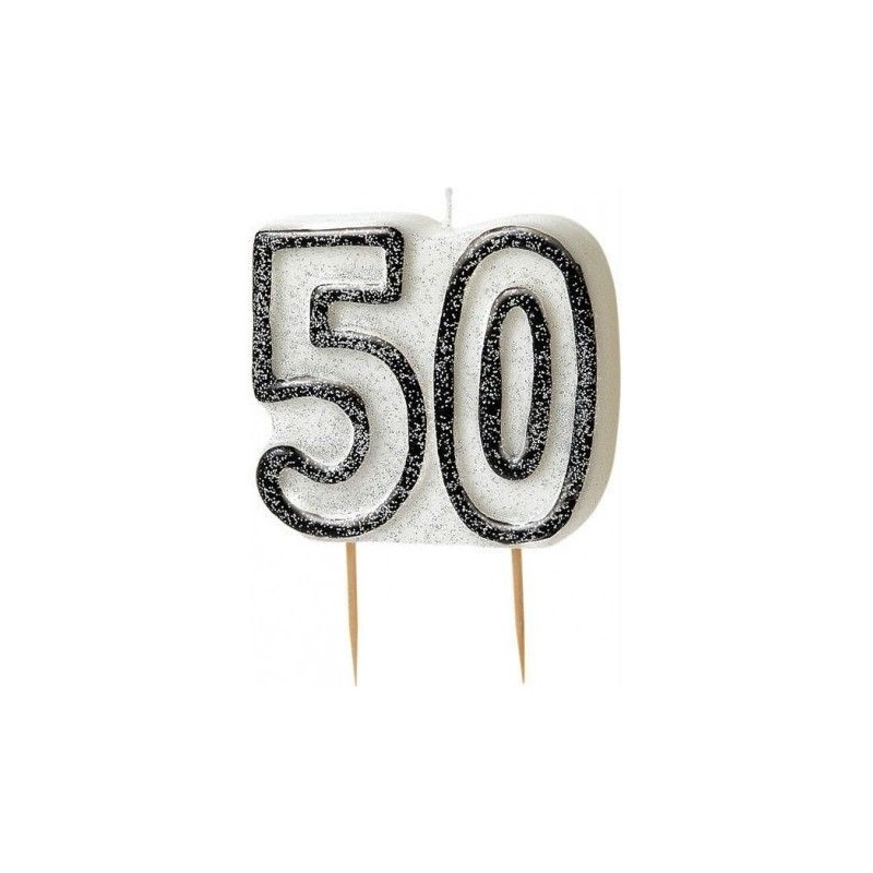 Vela 50 cumpleaños en blanco y negro. velas baratas online