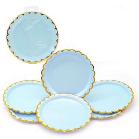 platos azul plastel con oro 18 cm 6 uds 34601 5020570339985
