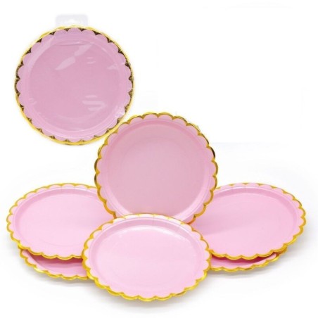 platos rosa plastel con oro 18 cm 6 uds 34602 5020570339985