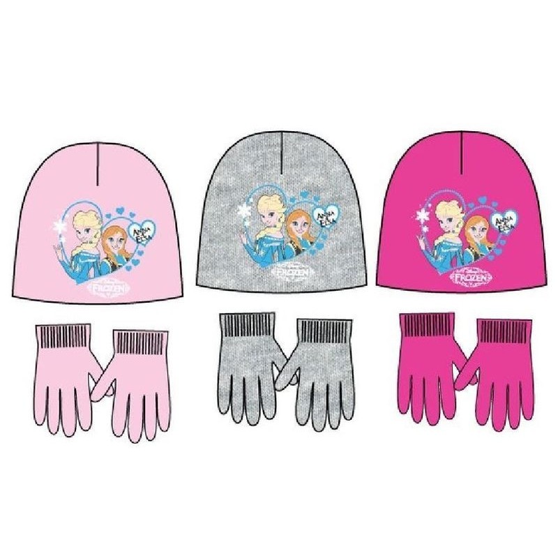 Set invienro guantes y gorro Frozen gris
