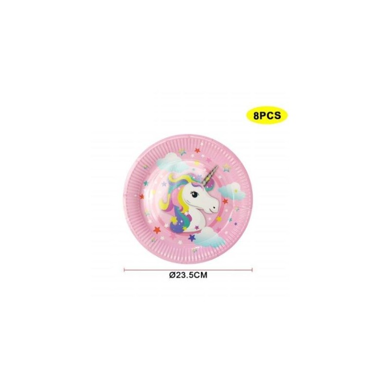Platos unicornio rosa 8 uds de 23 cm