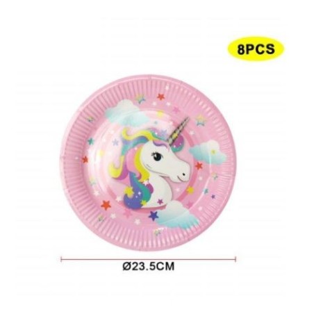 platos unicornio rosa 8 uds de 23 cm 405320 8003558006335
