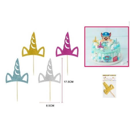 pinchos unicornio 4 uds 175 cm para decorar tarta cupcakes 405363 8003558006335