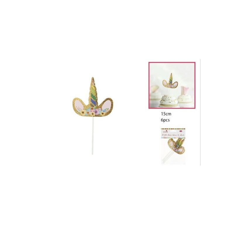 Adorno tarta unicornios 6 uds 15 cm