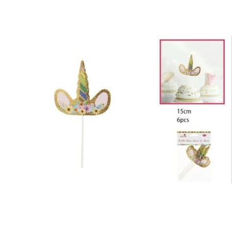 adorno tarta unicornios 6 uds 15 cm 405554 8003558006335