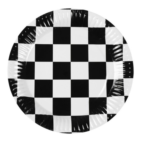 platos negros a cuadros formula 1 6 uds 23 cm 44752 8434077040591