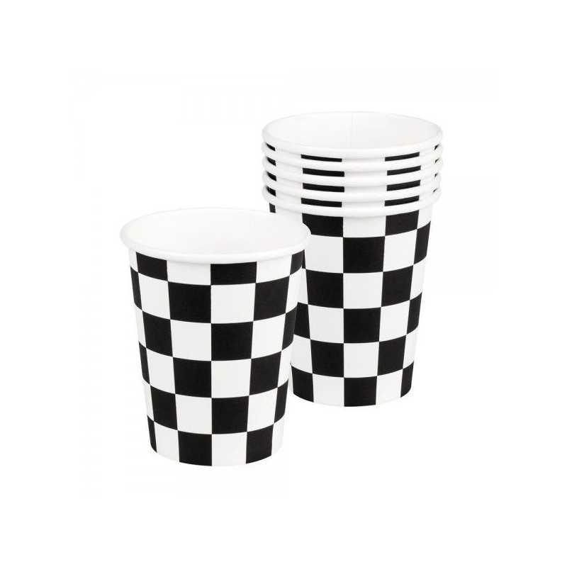 Vasos Racing negros cuadros 6 uds