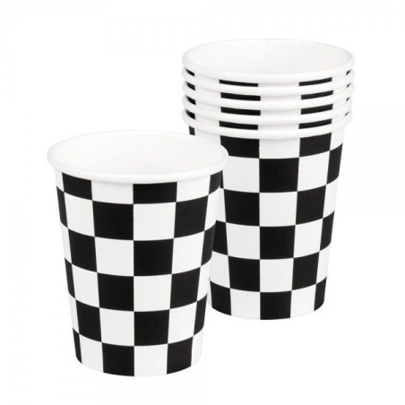 Vasos Racing negros cuadros 6 uds