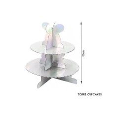 soporte para cupcakes plata holografico 25 cm 50387 8434077040591