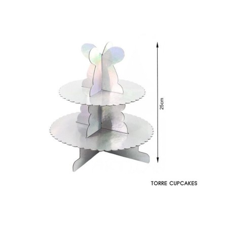 soporte para cupcakes plata holografico 25 cm 50387 8434077040591