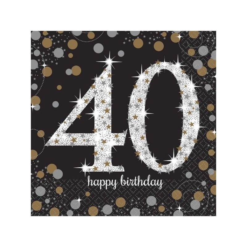 Servilletas 40 cumpleaños oro y negro 16 uni 33x33