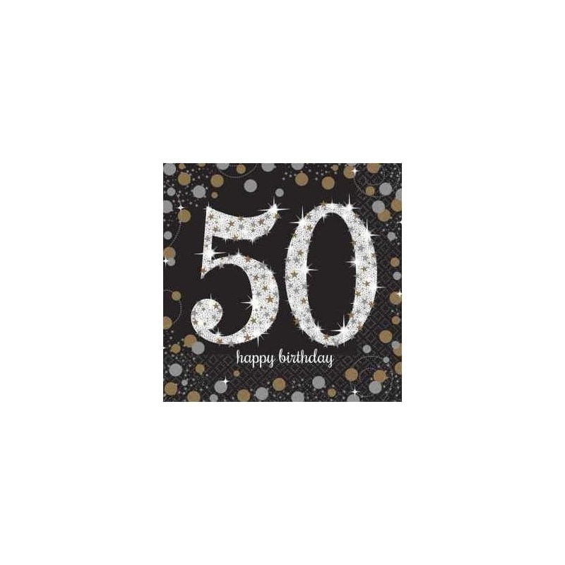 Servilletas 50 cumpleaños oro y negro 16 uni 33x33
