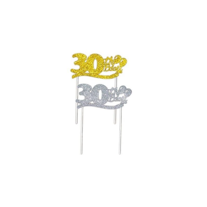 Topper para tarta 30 cumpleaños oro o plata