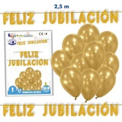 guirnalda feliz jubilacion oro con 10 globos 25 metros 5374 39 8434077040591
