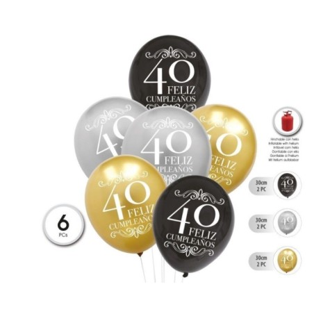 globos 40 cumpleanos latex 6 uds 30 cm 53855 8434077040591