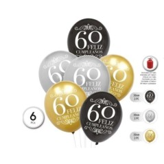 globos 60 cumpleanos latex 6 uds 30 cm 53857 8434077040591