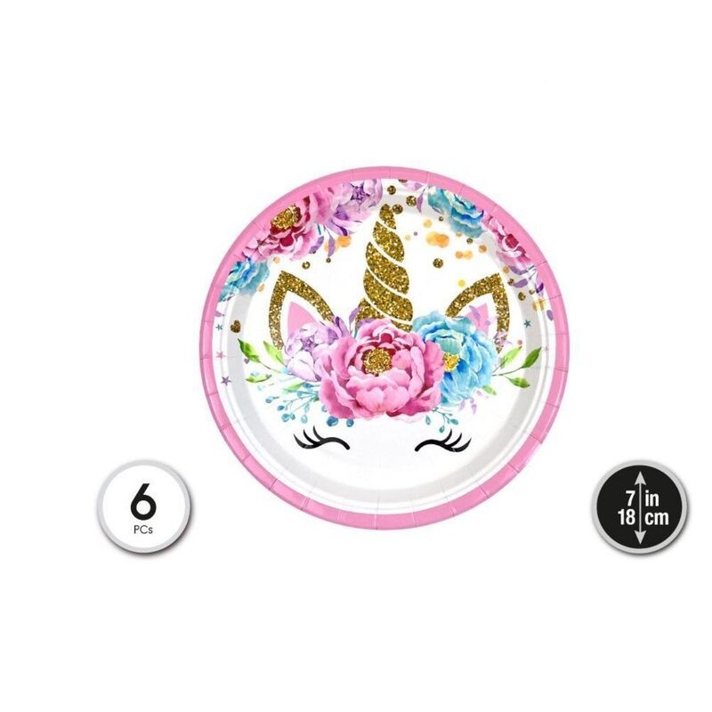 Platos unicornio cumpleaños 6 uds 18 cm