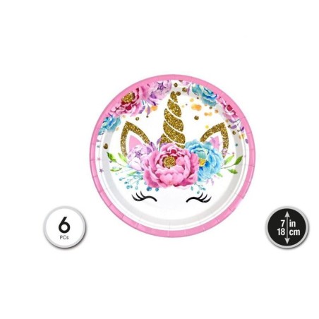 platos unicornio cumpleanos 6 uds 18 cm 56575 8434077040591