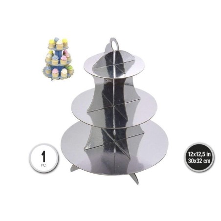 soporte para cupcakes plata 30x32 cm 56750 8434077040591