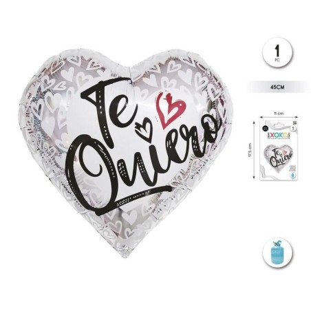 globo corazon de foil blanco y plata te quiero 43 cm 59501 8434077040591