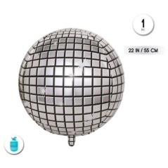 globo bola de discoteca plata 55 cm helio o aire 59544 8434077040591