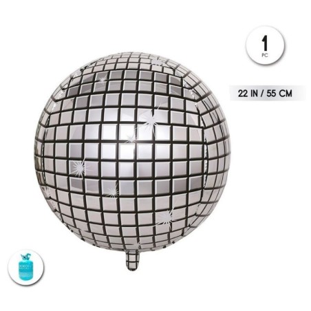 globo bola de discoteca plata 55 cm helio o aire 59544 8434077040591