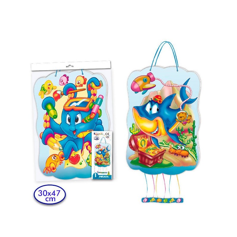 Piñata tiburon azul para fiesta Baby Shark 47x31 cm