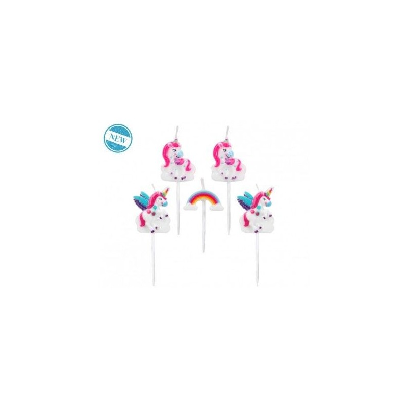 Velas de unicornio para tarta de cumpleaños, 5 piezas