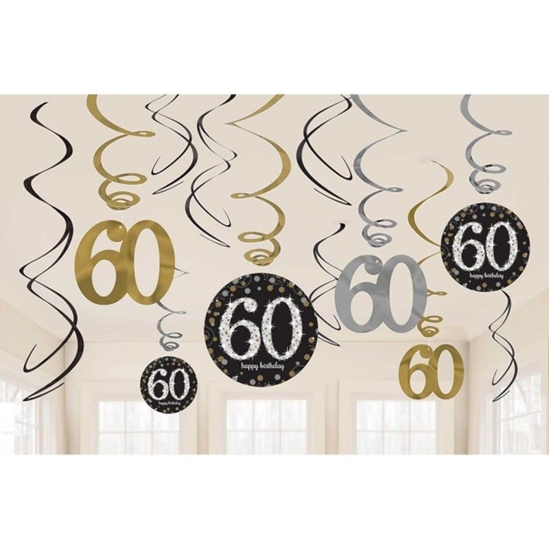 Colgantes 60 cumpleaños decoracion oro