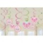 Decoracion colgantes espirales baby shower niña