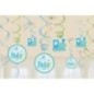 Decoracion colgantes espirales baby shower niño